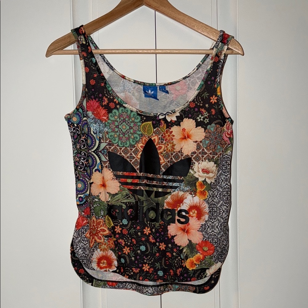 Adidas Women's Floral Logo Tank Top - Black Multicolor